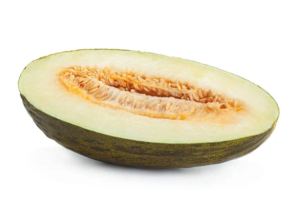 Melon Spanyol Piel Sapo Slice Latar Belakang Putih — Stok Foto