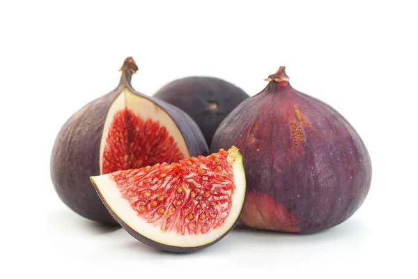 Primer Plano Fruta Higo Púrpura Aislado Sobre Fondo Blanco — Foto de Stock
