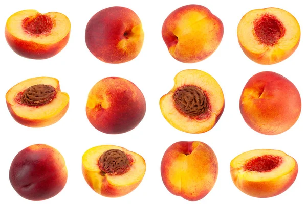 Ripe Nectarine Fruit Set Isolated White — Stock Photo, Image