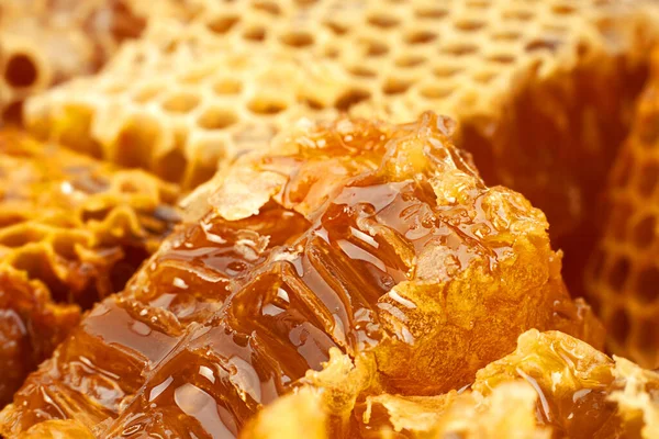 Honeycomb Rebanada Primer Plano Textura Detalle Horizontal Fondo —  Fotos de Stock