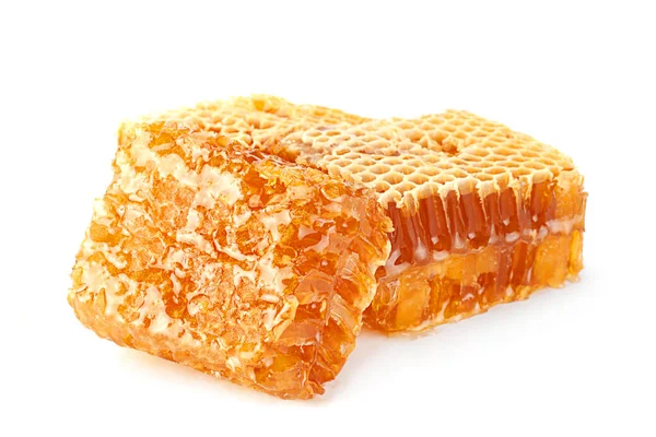 Yellow Honeycomb Slice Closeup Isolated White Background Stock Photo