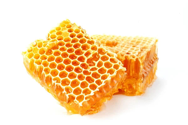 Yellow Honeycomb Slice Closeup Isolated White Background — Stock Photo, Image