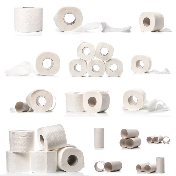 Papier Rollen Mock Set Geïsoleerd Witte Achtergrond — Stockfoto