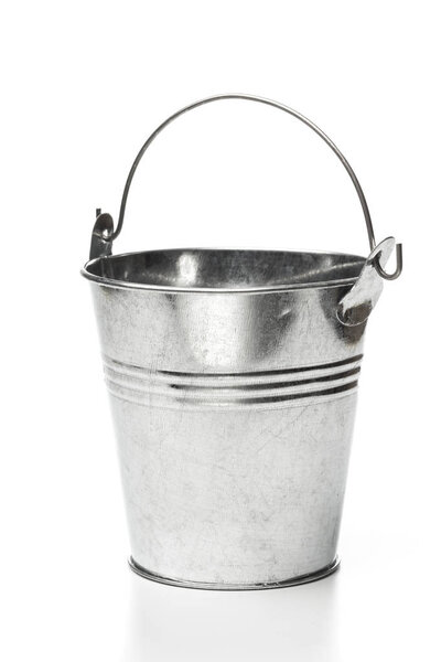 Metallic bucket isolated on white background