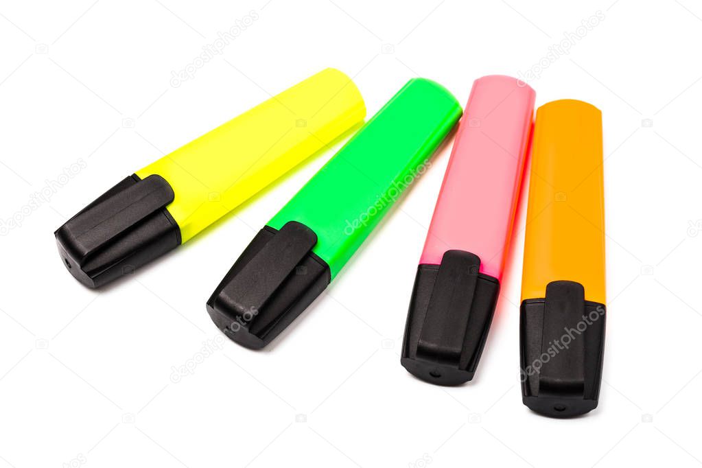 Multicolored highlighters. Isolated on white background