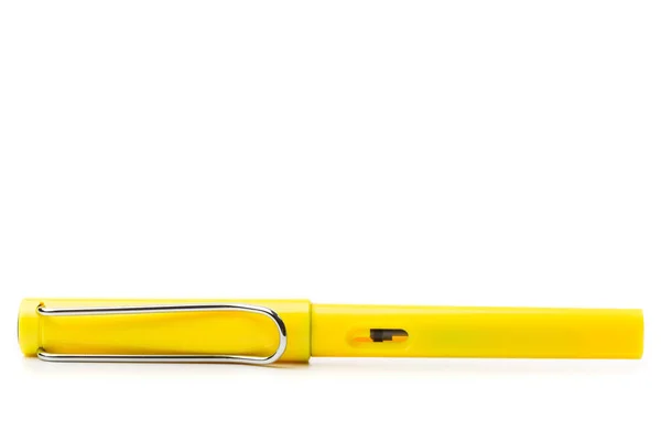 Yellow Modern Fountain Pen Isolated White Close — Stock Photo, Image