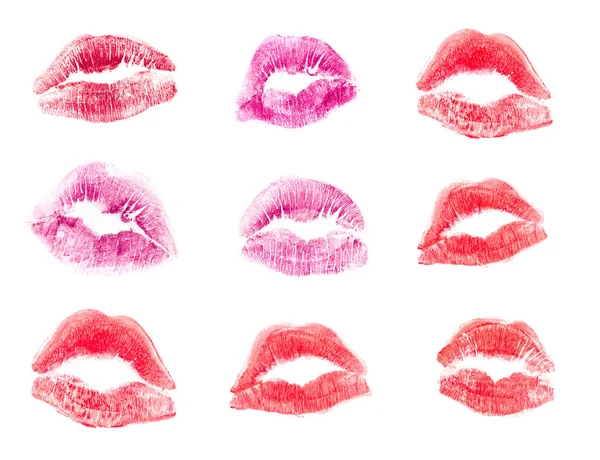 女性の唇の口紅キス印刷バレンタインの日と愛イラスト白い背景で隔離の設定 — ストック写真