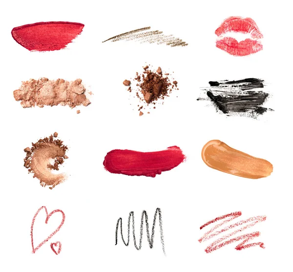 Colección Varios Accesorios Maquillaje Sobre Fondo Blanco Cada Uno Dispara — Foto de Stock