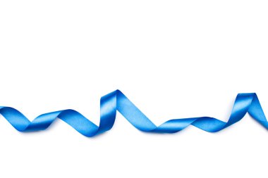 Beyaz adam izole mavi saten şerit