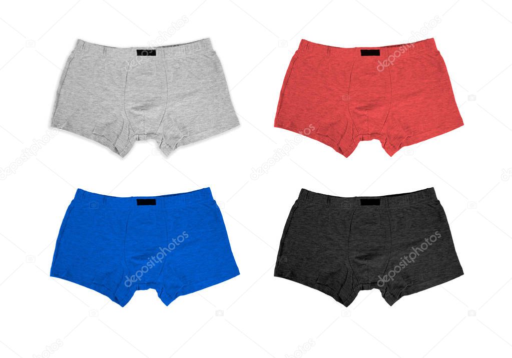 Set of male cotton panties on white background