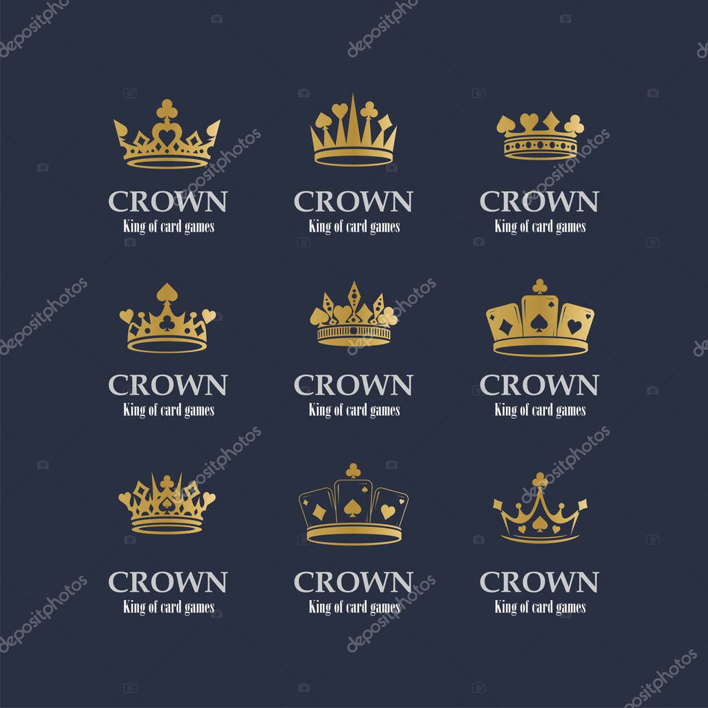 Vector collection of creative king and queen crowns symbols or logo elements. Set of Geometric vintage crown