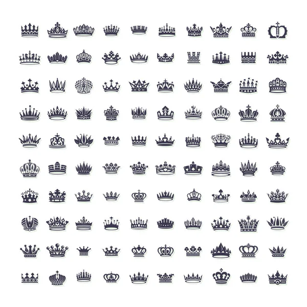 Colección Vectorial Rey Creativo Coronas Reina Símbolos Elementos Del Logotipo — Vector de stock