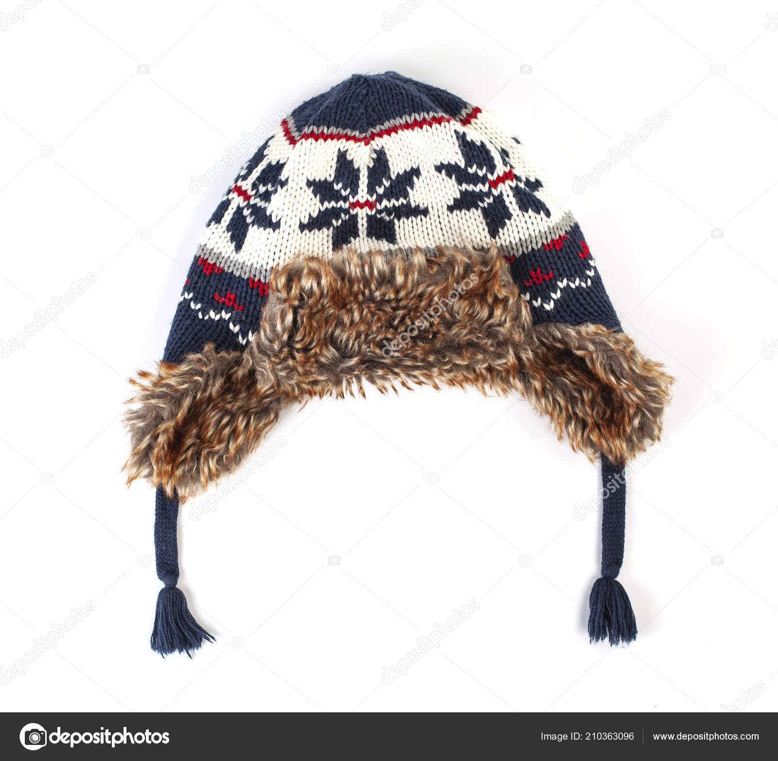 white knit hat with ear flaps