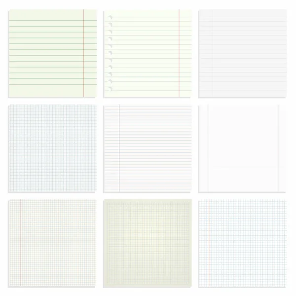Set di fogli bianchi di carta quadrata e foderata — Vettoriale Stock