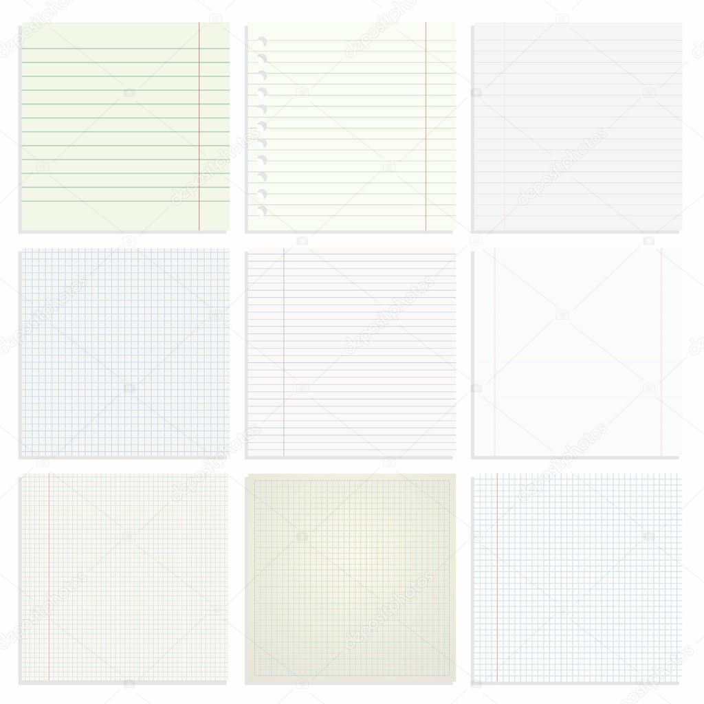 Square, lined paper blank sheets set 