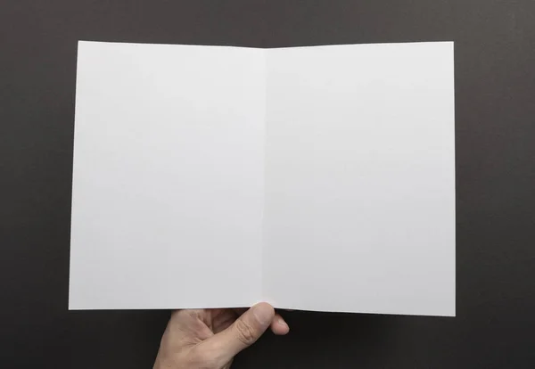 Męskie ręka gospodarstwa biały broszura — Zdjęcie stockowe