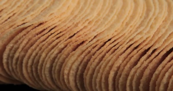 Rotating Potato Chips Close Macro View Food Background — Stock Video