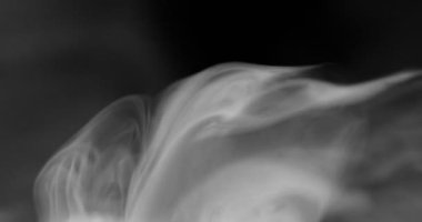 Sigara arkaplanı. Beyaz duman siyah arkaplan üzerinde uzayda yüzüyor