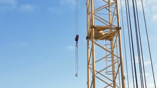 Time Lapse Tower Crane Construction Site Blue Sky — Stock Video