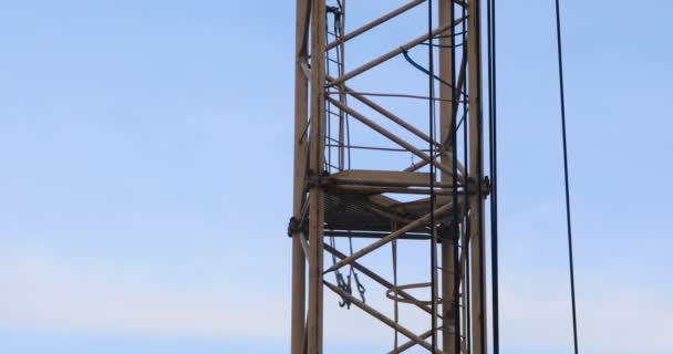 Time Lapse Tower Crane Construction Site Blue Sky — Stock Video