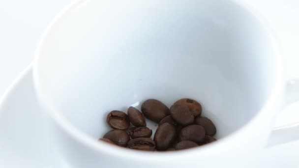 Kaffeebohnen Einer Weißen Tasse Stop Motion — Stockvideo