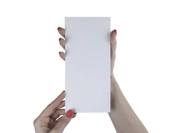 A woman holding white booklet — Stock Photo, Image