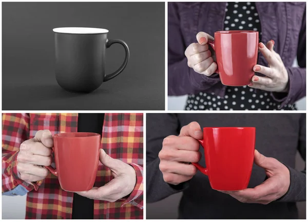 Mãos segurando copo ou caneca — Fotografia de Stock