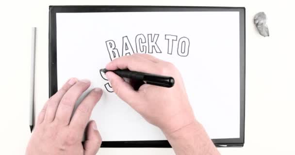 Mannelijke Hand Schrijven Van Tekst Terug Naar School Time Lapse — Stockvideo