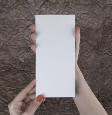 Beyaz kitapçık tutan bir kadın