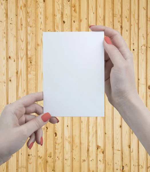 Женщина с белым буклетом — стоковое фото