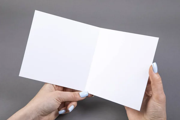 A woman holding white booklet — Stock Photo, Image