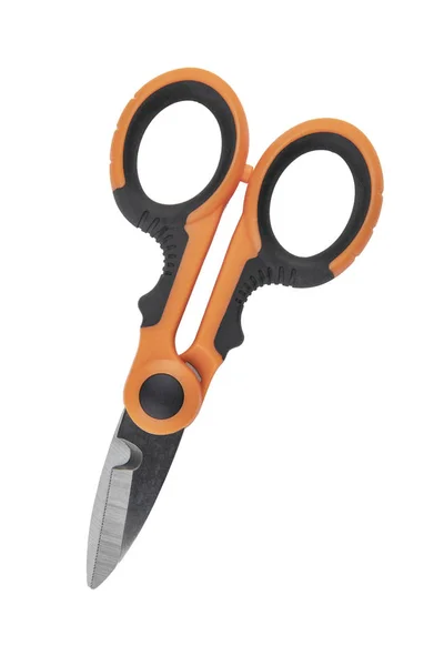 Metal scissors with orange handles — Stock Photo, Image