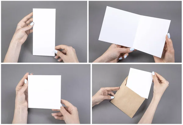 Una mujer sosteniendo un folleto blanco —  Fotos de Stock