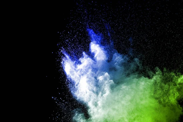 Explosion Poussière Bleue Verte Sur Fond Noir — Photo