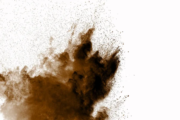 Explosive powder brown on white background. Dry soil explosion on white background