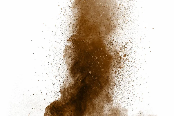 Explosive powder brown on white background. Dry soil explosion on white background