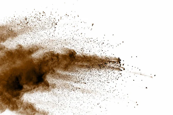 Polvere Esplosiva Marrone Sfondo Bianco Esplosione Secco Fondo Bianco — Foto Stock