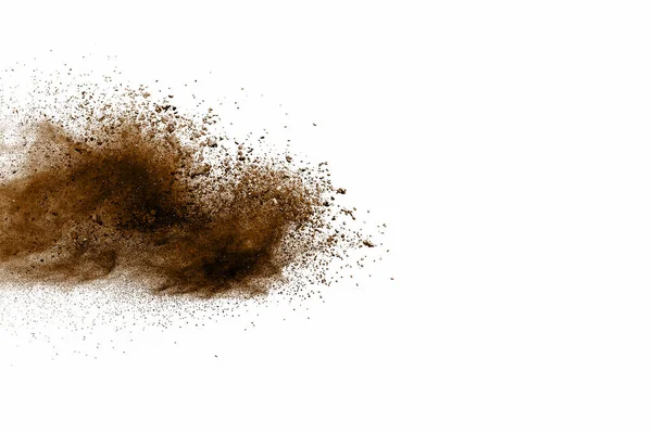 Explosive powder brown on white background. Dry soil explosion on white background