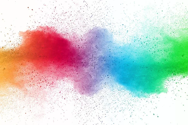 Explosion of multicolored dust on white background.