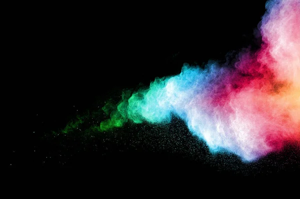 Explosion Poussière Multicolore Sur Fond Noir — Photo
