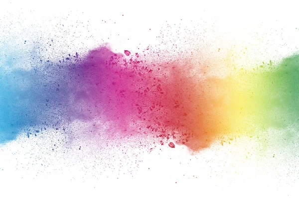 Movimiento Abstracto Polvo Congelado Explosión Multicolor Sobre Fondo Blanco — Foto de Stock