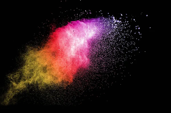 Explosion Poussière Multicolore Sur Fond Noir — Photo