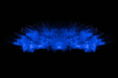 Abstract art blue powder on black background. clipart