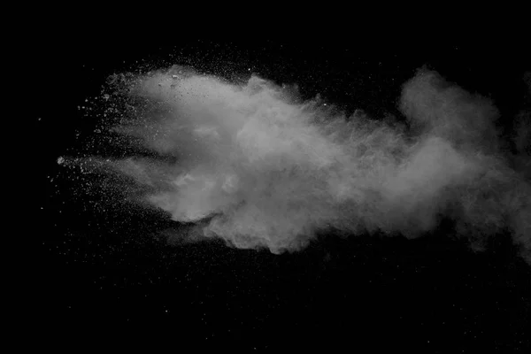 Έκρηξη Της Λευκής Σκόνης Μαύρο Φόντο — Φωτογραφία Αρχείου