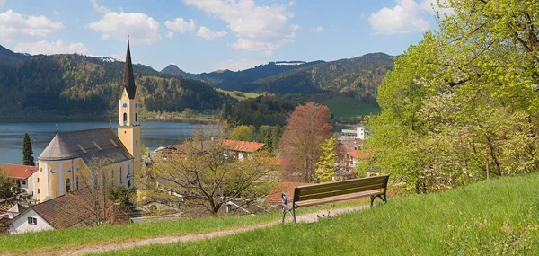 Pictorial Spa Town Schliersee Upper Bavaria View Weinberg Hill Church — Stock Photo, Image