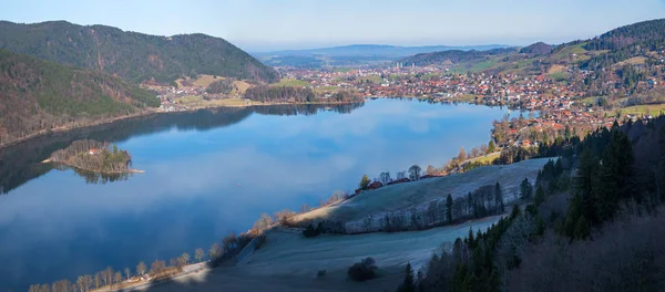 Vista Miradouro Hohenwaldeck Para Lago Schliersee Aldeia Destino Caminhadas Superior — Fotografia de Stock