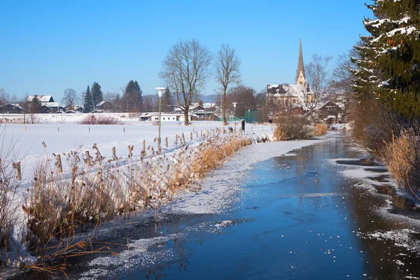 Rivière Schlierach Gelée Paysage Hiver Ville Thermale Schliersee Bavière Supérieure — Photo