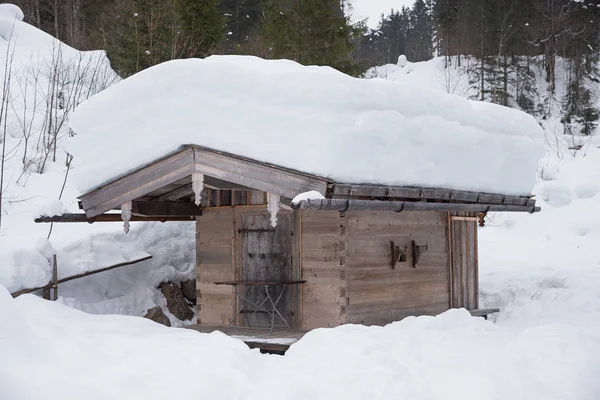 Kreuth Bayern Deutschland Februar 2018 Schneebedeckte Hütte Auf Der Siebenhutten — Stockfoto