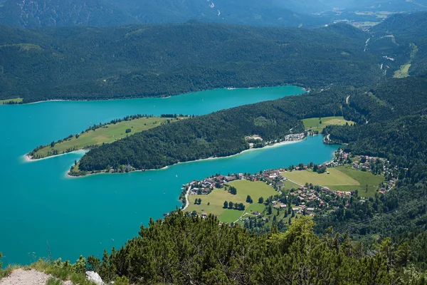 Blick Von Oben Auf Den Walchensee Oberbayerische Berglandschaft — Stockfoto