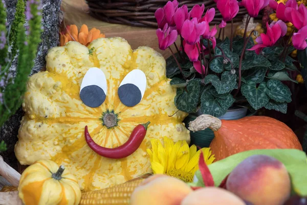 Funny pumpkin face with big eyes and peperoni mouth — Stock Photo, Image